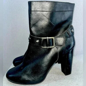 Arturo Chiang Black booties / boots leather buckle- studded  with 4” heel